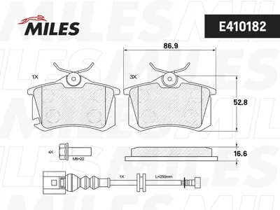 MILES E410182 Колодки торм. с датчиком износа, Seat Ibiza 02- Skoda Fabia 99-08VW Polo 01- .