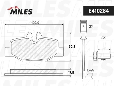 MILES E410284 Колодки торм.задние с датчиком, Mercedes Viano Vito W639 03- ( Смесь Low-Metallic, ISO 9001 ).