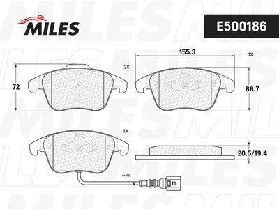 MILES E500186 Колодки торм. Audi Q3 11-VW Sharan 10- Tiguan 07- передние