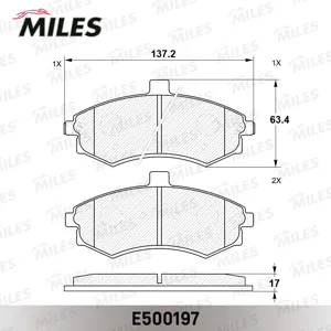 MILES E500197 Колодки торм. Hyundai Elantra Matrix 1.5-2.0 00- передние