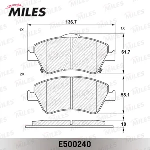 MILES E500240 Колодки торм. Toyota AURIS 1.33-2.2 07- (Великобритания) передние