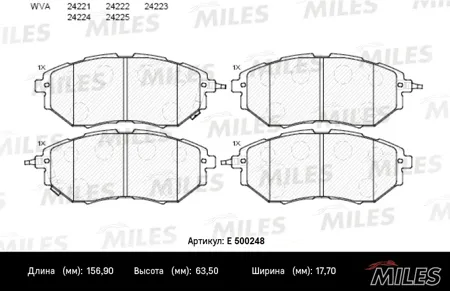 MILES E500248 Колодки торм.передние Subaru Legacy Outback Tribeca 2.0-3.6 03- ( с керамикой , ISO 9001 ).