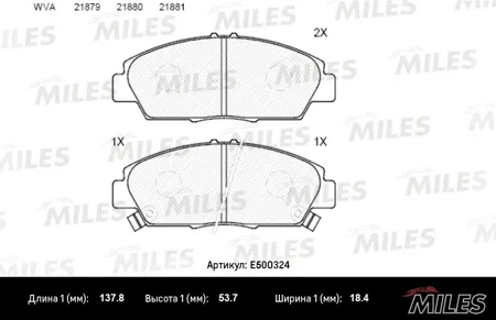 MILES E500324 Колодки торм.передние Honda Accord Prelude 93-98,( Смесь Ceramic, ISO 9001 ).