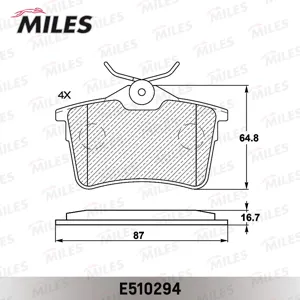 MILES E510294 Колодки торм. Citroen Berlingo 08- Peugeot 308 07- Partner 08- задние