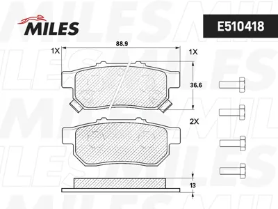 MILES E510418 Колодки торм. Honda Civic VI 1.6 95-01JAZZ 1.21.4 02- задние