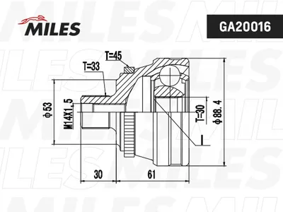 MILES GA20016 Шрус Audi 80A4 1.6-2.8 86-01 нар. (ABS)