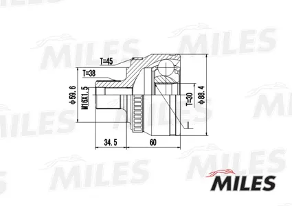 MILES GA20039 Шрус наружный Audi A4VW Passat 2.3-2.8 96-01 (с ABS) (GKN 301956)