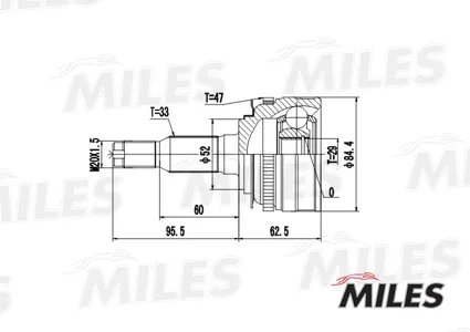 MILES GA20051 Шрус Chevrolet Lanos Rezzo Daewoo NUBIRA 1.6-2.0 97- нар. +ABS