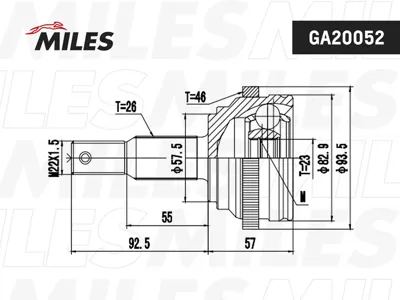 MILES GA20052 Шрус Chrysler NEONPT CRUISER 00-04 нар.(ABS)