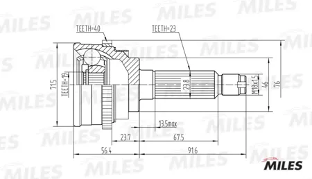 MILES GA20080 Шрус Daewoo Matiz 0.8-1.0 98- нар. +ABS