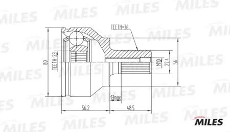 MILES GA20107 ШРУС наруж.комкт внеш 36внутр 23 зуб
