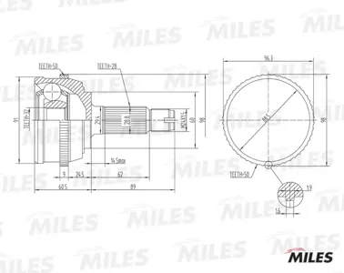 MILES GA20133 Шрус Honda Accord ROVER 600 1.9-2.3 93-99 нар.(ABS)