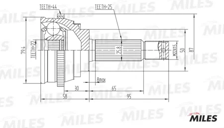 MILES GA20159 Шрус Hyundai 1.3-1.6 02- нар.(ABS)