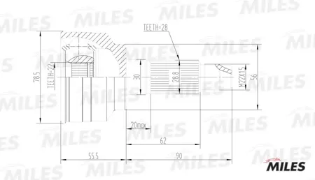MILES GA20192 Шарнирный комплект, приводной вал