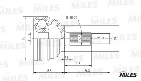 MILES GA20396 Шрус Renault Logan Clio II Megane II 1.4-1.6 02- нар.