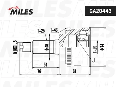 MILES GA20443 Шрус Suzuki SWIFT 1.3-1.5 05- нар.(ABS)