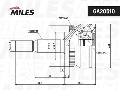 MILES GA20510 Шрус Volvo S40V40 1.8 01-04 нар.(ABS)