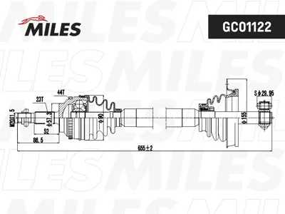 MILES GC01122 Привод в сборе левый (ABS) Renault Megane Scenic 1.6-2.0 99- (GKN 303742)