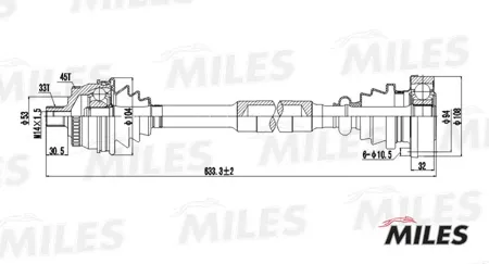 MILES GC02011 Привод в сборе правый Audi A4VW Passat 1.8-2.0 95-01 (ABS) (GKN 301222)