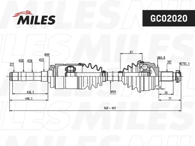 MILES GC02020 Привод в сборе BMW E53 3.0D-4.6 00- пер. прав. (GSP 205018 GC02026)