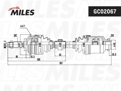 MILES GC02067 Привод в сборе Mazda 6 2.0D 02- прав. (ABS)