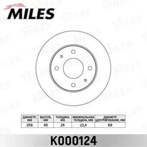 MILES K000124 Диск торм.перед. Mitsubishi Galant 8804 Carisma 9506 Volvo S40 9504 (TRW DF1443)