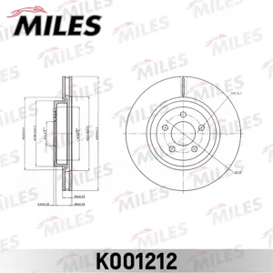 MILES K001212 Диск торм.перед.вент. , Chrysler 300C 04- D=345 мм. (ISO 9001).