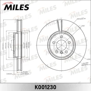 MILES K001230 Диск торм.перед.вент. BMW X5 E70X6 E71.D=365 мм. (ISO 9001).