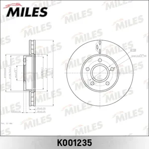MILES K001235 Диск тормозной Ford Focus II,III C-MAX 03- Volvo S40 04- передний вент. D 278мм.