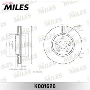 MILES K001626 Диск тормозной Lexus IS 2.2-2.5 05- передний вент. D=296мм.