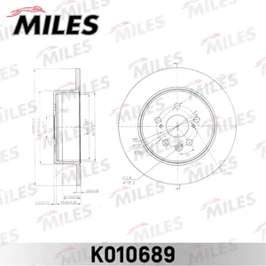 MILES K010689 Диск торм.задний Toyota Avensis 1.6-2.0 2000-2001 D=288 мм. (ISO 9001).