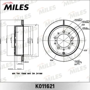 MILES K011621 Диск тормозной Toyota Land Cruiser J200 4.5D4.7 07- Lexus LX570 08- задний