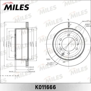 MILES K011666 Диск тормозной Toyota Land Cruiser J80 4.2-4.5 90-97 задний вент.D=335мм.