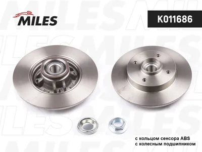 MILES K011686 Диск тормозной Citroen C4 04- Peugeot 308 07- задний с подшипником