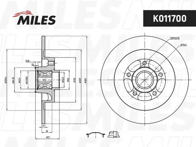 MILES K011700 Диск тормозной Renault Laguna III 07- задний СБ с подшипником ,с АБС
