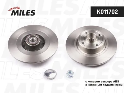 MILES K011702 Диск тормозной Renault Megane II Scenic II 03- задний с подшипником