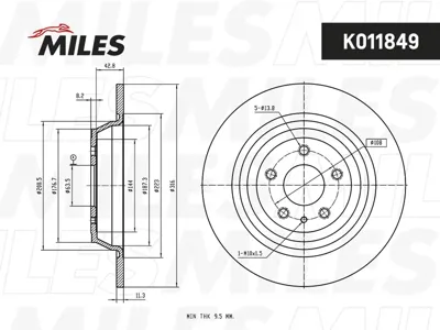 MILES K011849 Диск тормозной Ford KUGA 13- Mondeo 14- задний D 316мм.