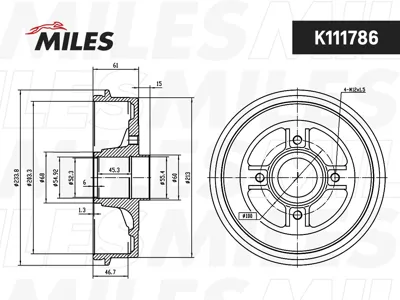 MILES K111786 Барабан тормозной задн в сборе со ступицей Renault Logan Sandero I Logan Sandero II