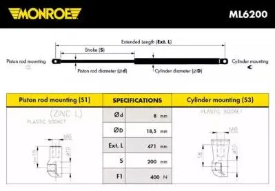 MONROE ML6200 Пружина газовая