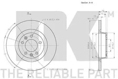 NK 203736 Торм.диск задний Citroen Jumpy, Peugeot Expert i, Fiat Scudo 1.6HDi2.0DHDi 07>