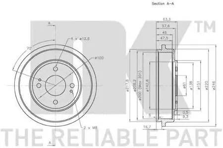 NK 252607 Барабан тормозной задний (200x42,5mm) Honda Civic -VII 01~05