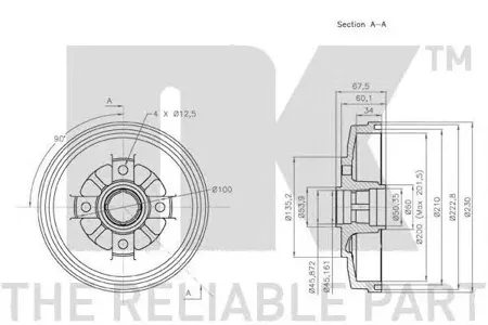 NK 253510 Барабан тормозной задний без ABS Kia Rio 1.3-1.5 00-05
