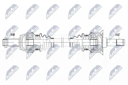 NTY NPWBM159 Полуось ( BMW 5 F10,F11 520i,528i,528ixdrive,535ixdrive 11-, 640ixdrive F12,F13 13-, 6 gran Coupe 640ixdrive 13- tylna, лев, atm )