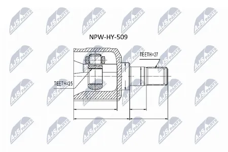 NTY NPWHY509 Шрус внутренний ( Hyundai Sonata ef 2.0,2.4,2.5,2,7 mtm 98-04 лп, Sonata nf 04- лп)