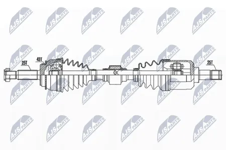 NTY NPWMS049 привод правый, 616mm ABS Mitsubishi Lancer 1.6 03>