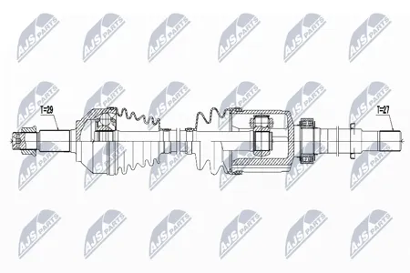 NTY NPWNS062 Полуось ( Nissan xtrail 2.5 4wd 07-, rogue 07-, Renault Koleos 08- right, atm )