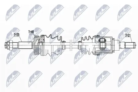 NTY NPWNS076 Полуось ( Nissan X-Trail t31 4wd 07-, Qashqai i 4wd 07-14,  Renault  Koleos i 4wd 08- rear, лев,прав )