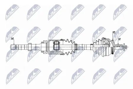 NTY NPWVV129 Полуось ( Volvo s60 i 2.4t,2.5t awd atm 02-10, v70ii 2.4d5,2.4t,2.5t awd atm 02-, xc70 2.4t xc awd atm 00- пер, прав)