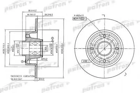 PATRON PBD7015 Диск торм.зад.с подшипником и кольцом ABS 1шт Renault Megane Modus Clio ALL 02>