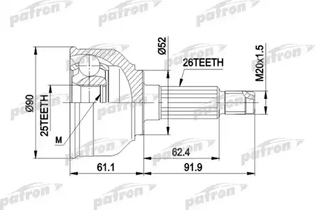 PATRON PCV1042 Шрус Mazda 626 83- наружн.
